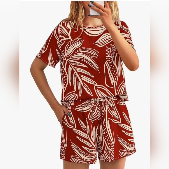 PrettyGarden Other - Tropical Print 2 Piece Vacation Set - Short Sleeve Top - Drawstring Shorts XL